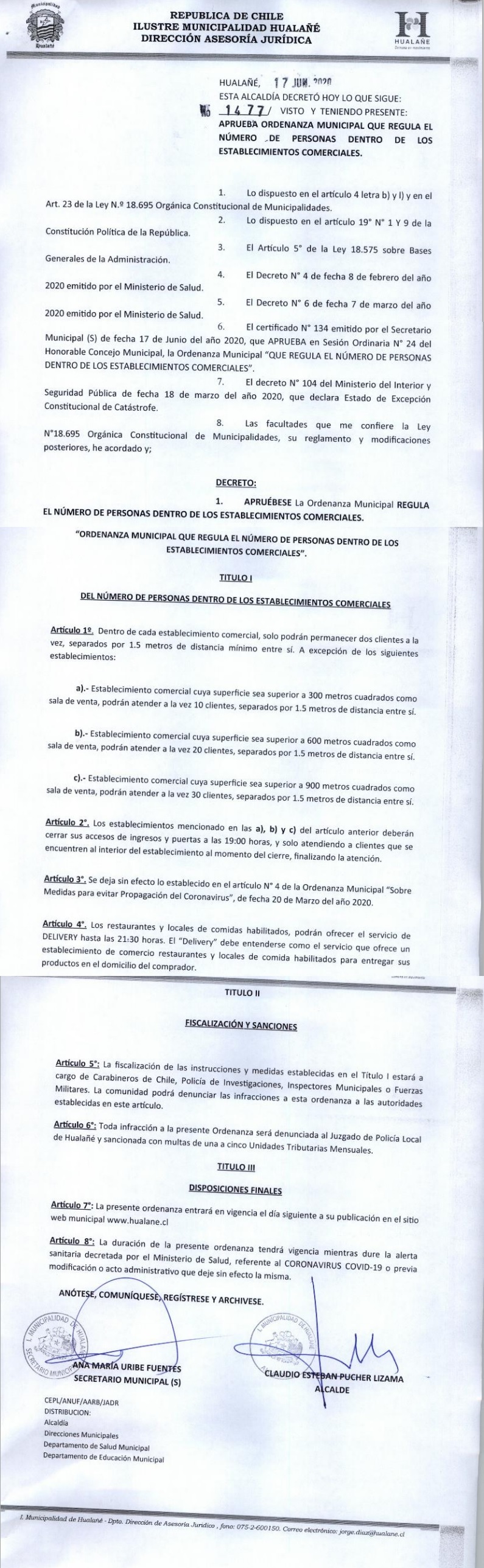 decreto 1477 ordenanza municipal que regula numero de persona